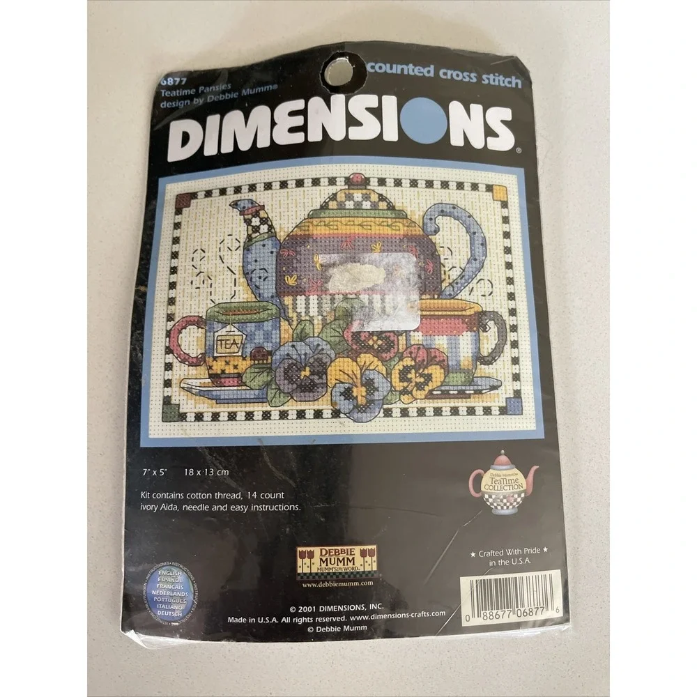 Dimensions Counted Cross Stitch‎ Kit Teatime Pansies Tea Debbie Mumm 14 Ct
